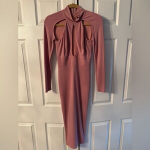 Abyss By Abby Mauve Long Sleeve Cutout Midi Dress